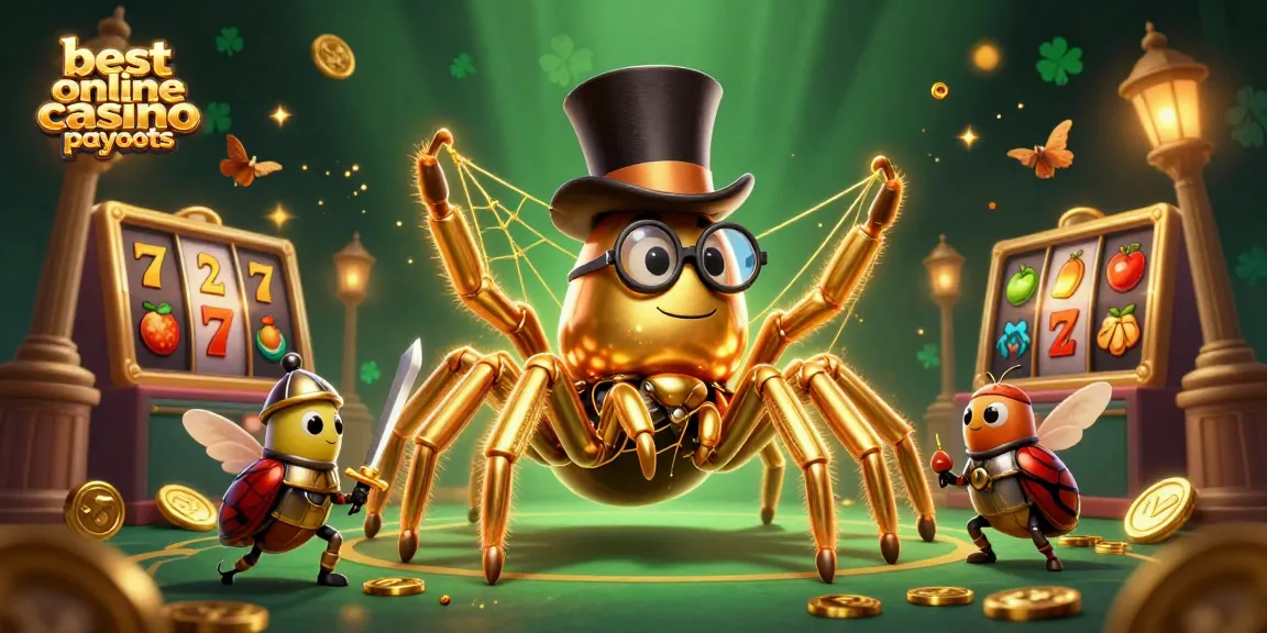 Experience the best online casino payouts with this vibrant 3D illustration showcasing golden tarantula and beetle knight.