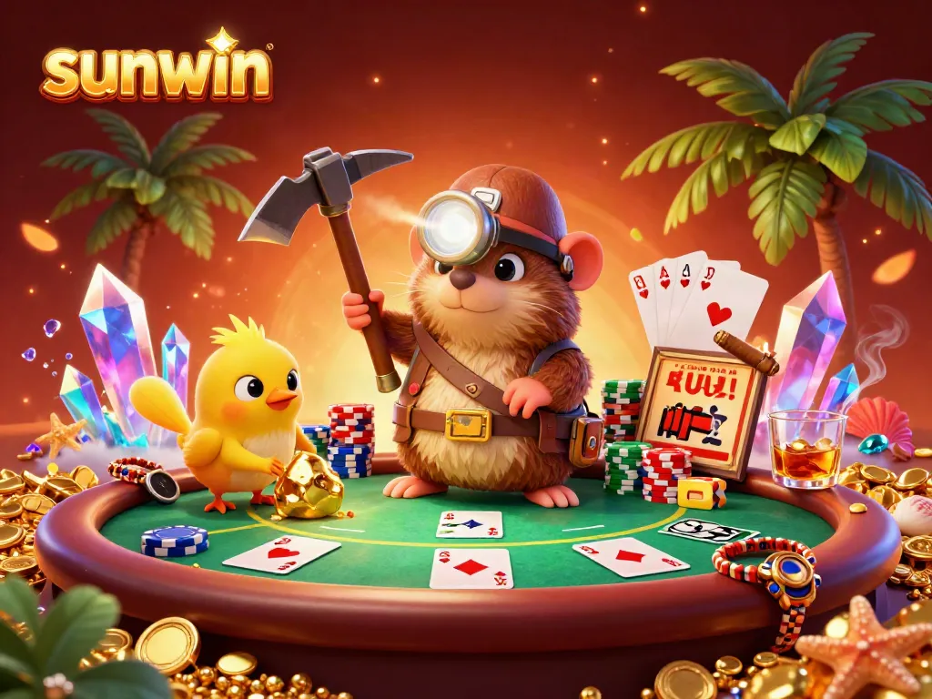 Experience the thrill of sunwin casino gaming with a treasure hunter mole and casino elements in action.