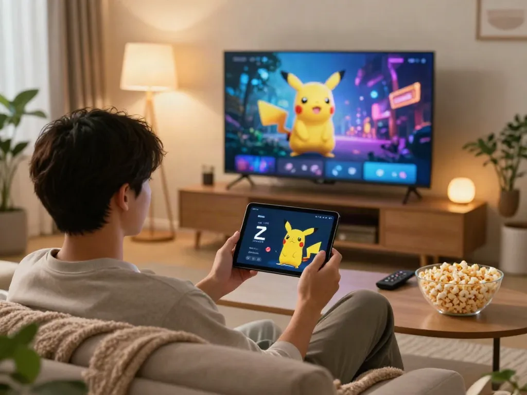 Enjoying free streaming entertainment using Pikachu app on a smartphone.