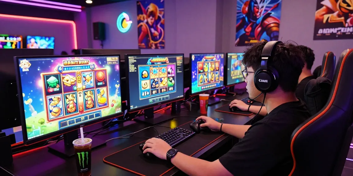 Gamer menikmati pengalaman slot gacor dengan berbagai permainan di layar monitor.