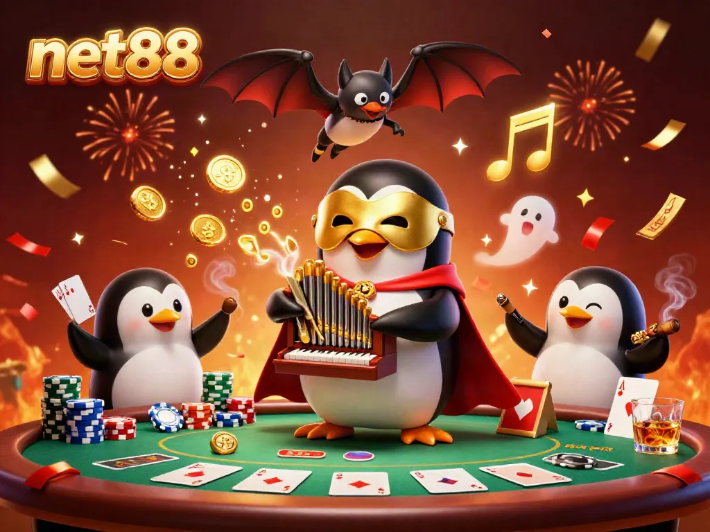 Experience thrilling gaming action at net88 with vibrant 3D casino illustrations showcasing unique characters.