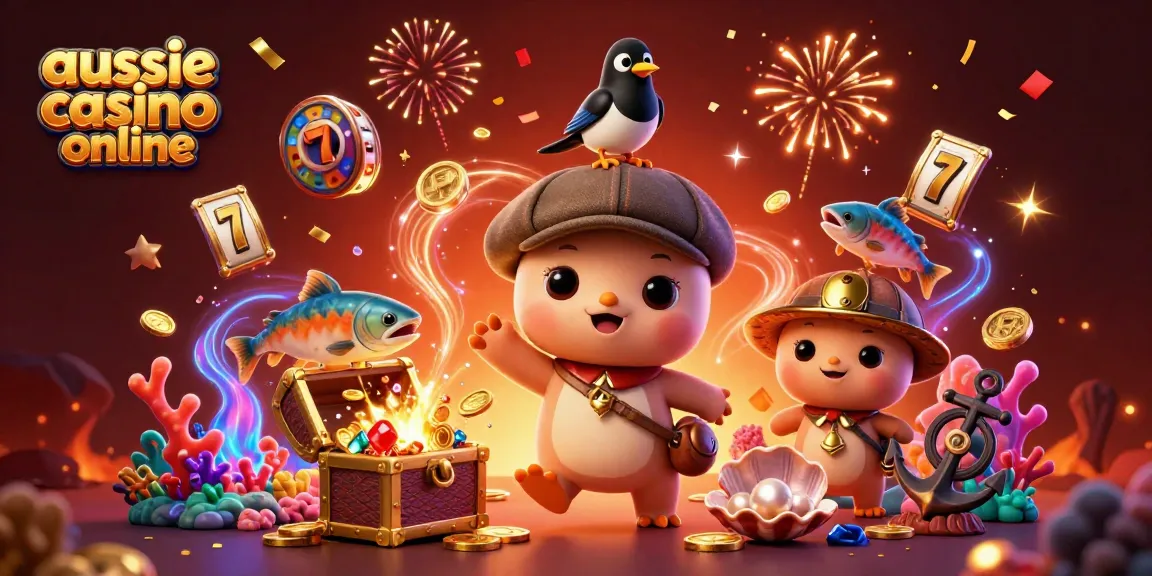 Join the fun at aussie casino online, where cartoon characters explore a vibrant gaming world filled with treasures.