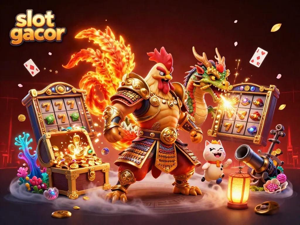 Experience massive wins with slot gacor as fiery rooster warrior and armored dragon ignite casino excitement.