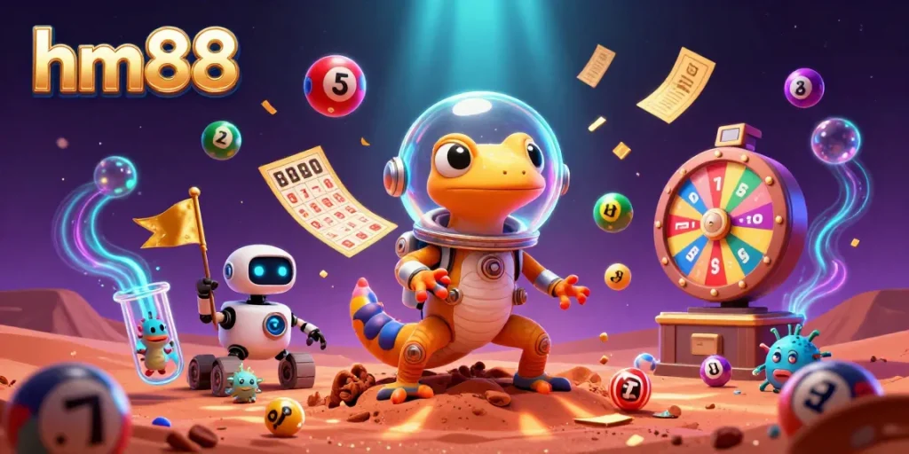 Engage with the thrilling atmosphere of hm88 as the Martian gecko discovers a gold casino in a vibrant 3D scene.